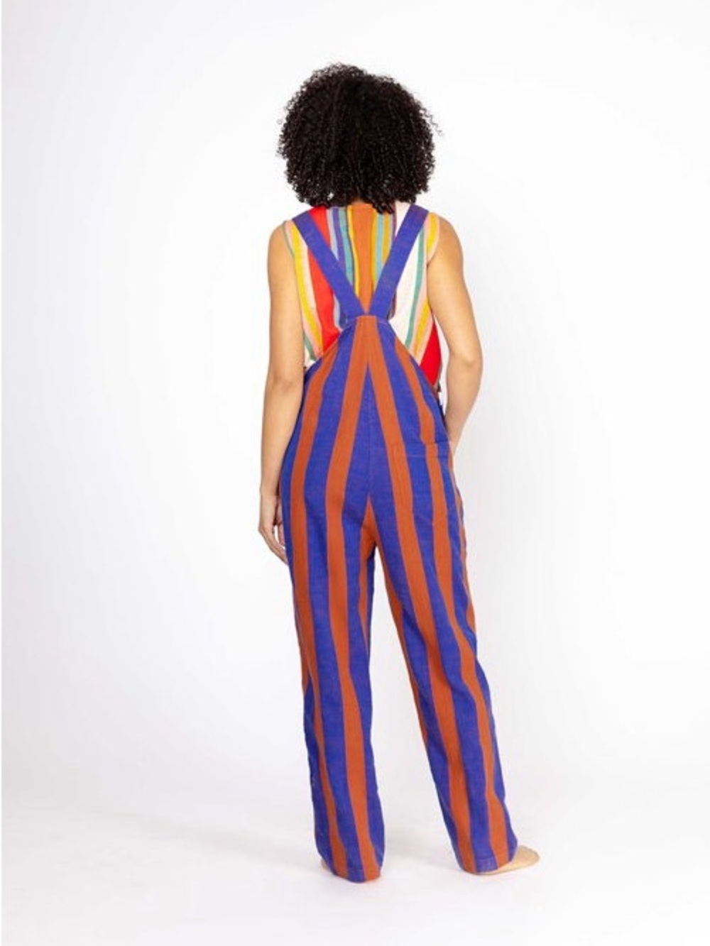 Ace & Jig Striped One-Piece Overalls in Blue and Brown - Picture 4 of 6